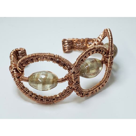 Hand Woven, Nickel Free Copper, Wire Wrapped Bracelet with Italian Morano Glass - Picture 4 of 4